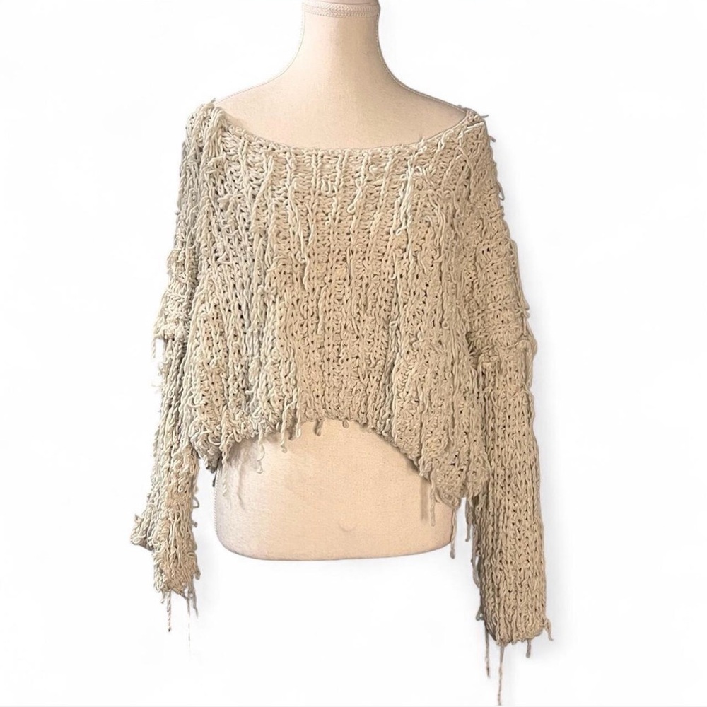 Sage The label Off-the-Shoulder crochet Sweater with fringes Size‎ Large